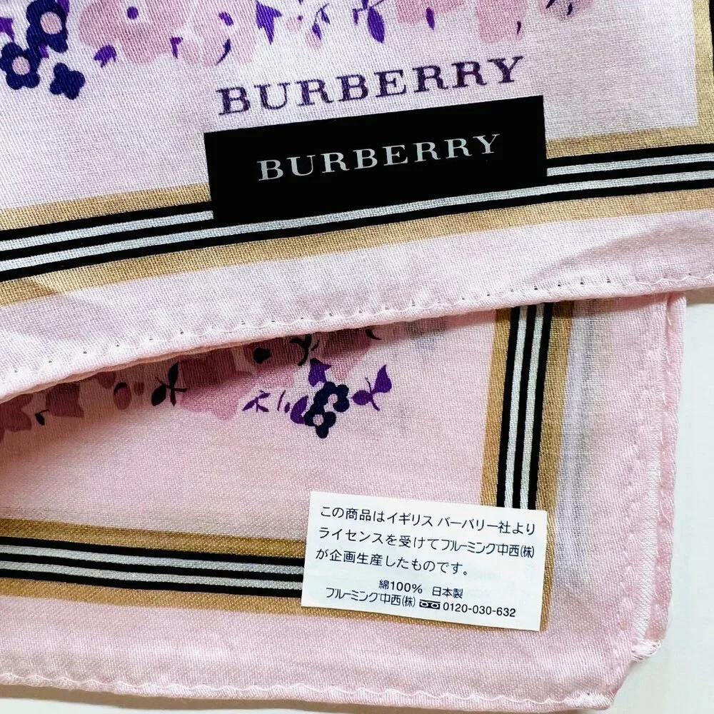 New W/Tag Burberry   Miniscarf/handker 20"" Lavender Flora with Black Trim (72) - Picture 11 of 11